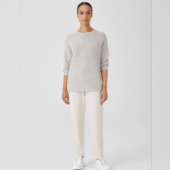 EILEEN FISHER | Cotton Crimp Crew Neck Long Top | Large | Sea Salt - Picture 2 of 9